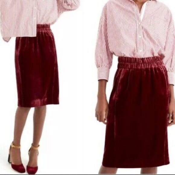 J. Crew Velvet Burgundy Pull-On Skirt Sz XST Elastic Waist Knee Length Holiday - Picture 10 of 10